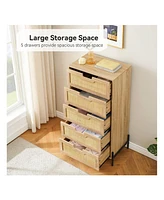 Modern Rattan 5 Drawers Dresser, Double Dresser For Bedroom
