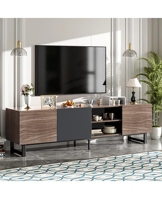 Modern Tv with 3 Cabinets& Open Shelves, Color-matching Media Console Table for TVs up to 80'', Entertainment Center with Drop Down Door for Living Ro