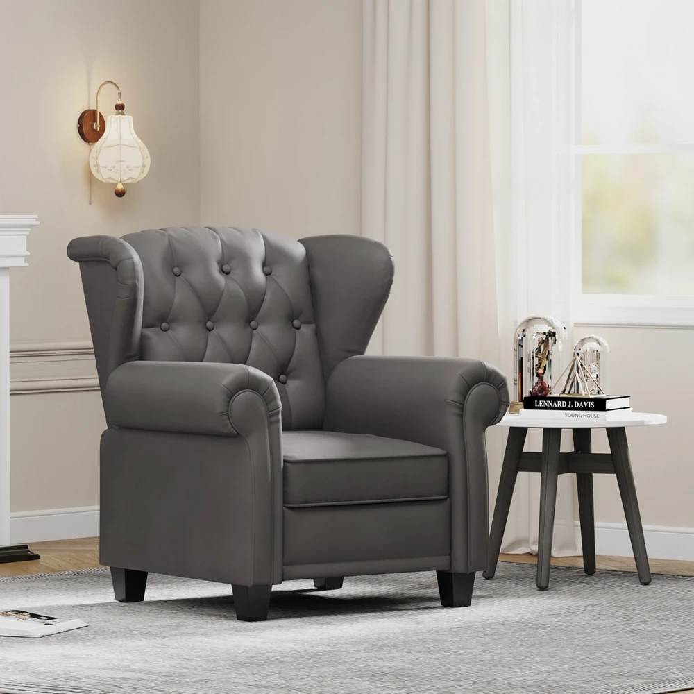 Modern Tufted Push Back Armchair Technical Leather Chair, Adjustable Single Sofa Chair with Sturdy Wood Legs for Bedroom, Living Room