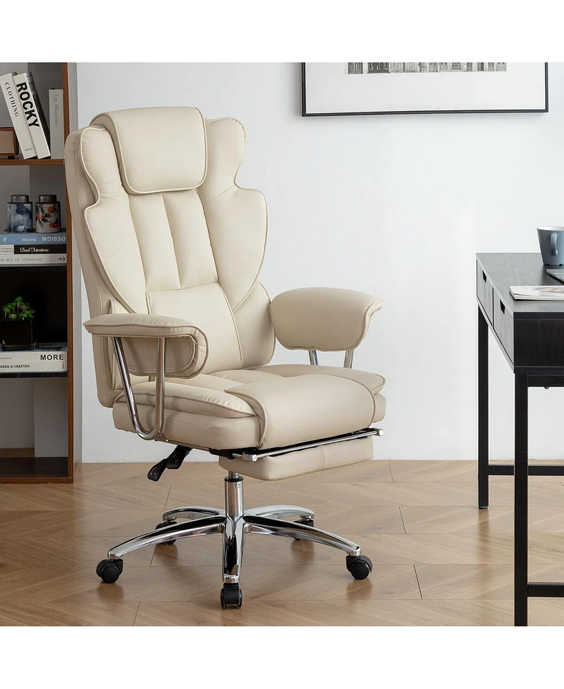 Office Chair, Big and Tall Executive Office Chair with Footrest, Leather Computer Chair, Ergonomic Reclining Chair High Back, Large Home Office Chair