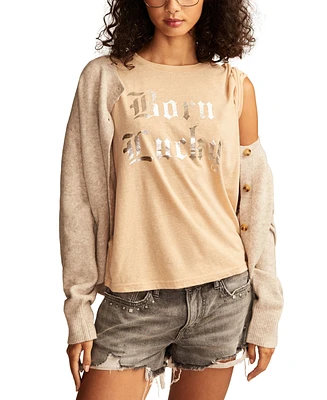 Lucky Brand Women's Metallic Born Lucky Crewneck Tee
