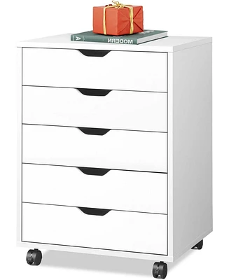 5-Drawer Chest, Wood Storage File Cabinet with Wheels