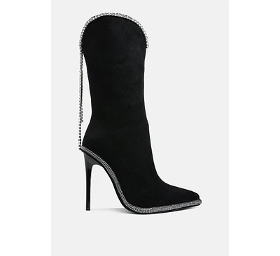 Ashipa Diamante Chain Detail Calf Boots