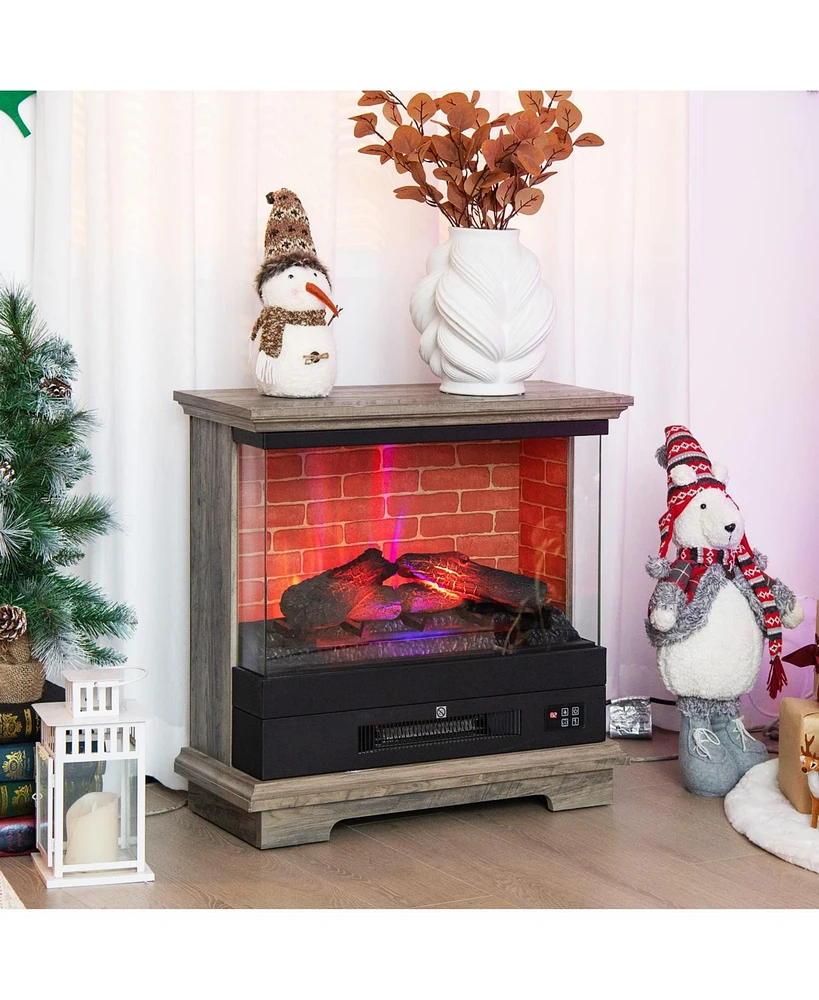 Sugift 27 Inch Freestanding Electric Fireplace with 3-Level Vivid Flame Thermostat