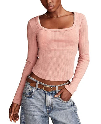 Lucky Brand Women's Seamed Scoop-Neck Long-Sleeve Top