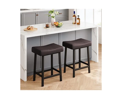 Counter Height Bar Stools Set of 2, 24 Inch Barstools for Kitchen Island Counter, Upholstered Padded Barstools with Curved Surface