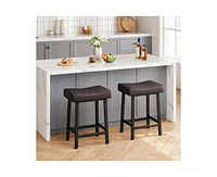 Counter Height Bar Stools Set of 2, 24 Inch Barstools for Kitchen Island Counter, Upholstered Padded Barstools with Curved Surface