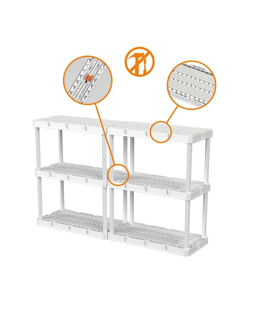 Gracious Living 3 Shelf Knect-a-Shelf Fixed Height Light Duty Storage Unit,White