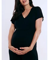 Women's Short Sleeve V-Neck Flare Leg Jumpsuit - Motherhood Maternity