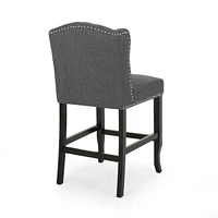 Set of 2 Wingback Counter Stools with Button-Tufted Back & Nailhead Accents-The Pop Home