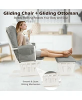 Gouun Wood Glider and Ottoman Set with Padded Armrests and Detachable Cushion