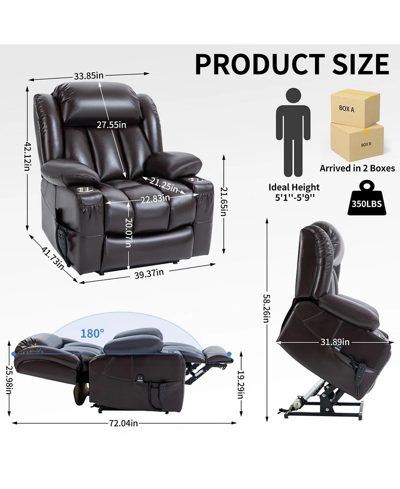 Boyel Living Power Lift Recliner Chair Heavy Duty Motion Mechanism with 8-Point Vibration Massage and Lumbar Heating Stainless steel Cup Holders