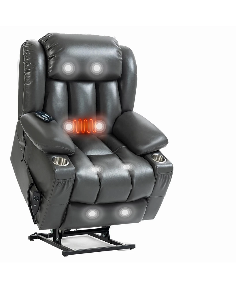 Boyel Living Power Lift Recliner Chair Heavy Duty Motion Mechanism with 8-Point Vibration Massage and Lumbar Heating Stainless steel Cup Holders