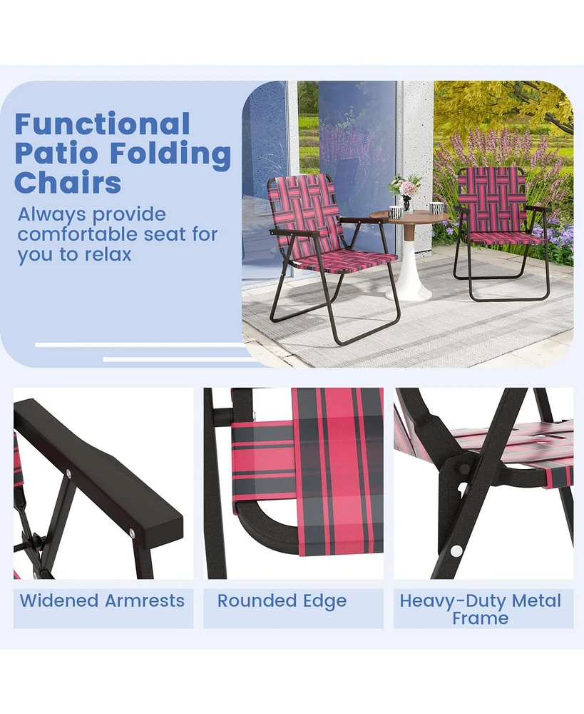 Gouun 2 Pieces Folding Beach Chair Camping Lawn Webbing Chair