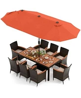 Gouun 11 Pieces Patio Dining Set With 15 Feet Double Sided Patio Umbrella Base