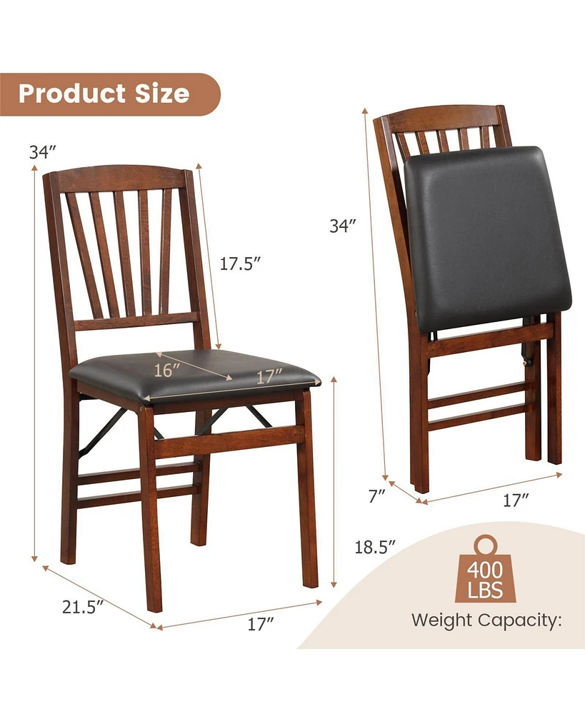 Gouun Set of 2 Folding Chairs with Padded Seat and Rubber Wood Frame