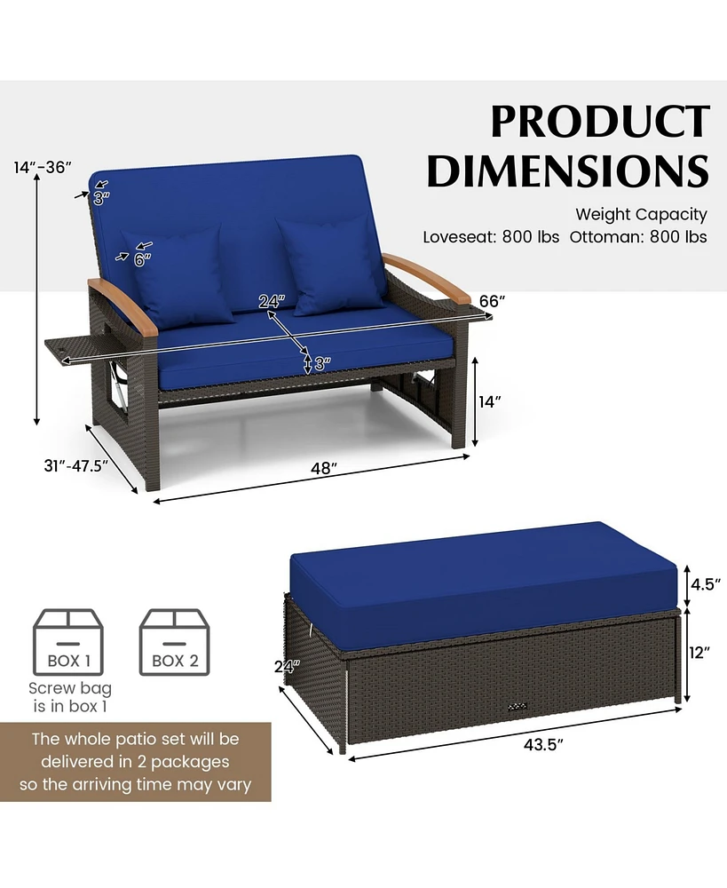 Outdoor Wicker Daybed with Folding Panels and Storage Ottoman