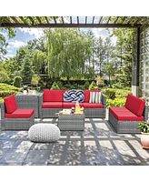8 Piece Wicker Sofa Rattan Dinning Set Patio Furniture with Storage Table