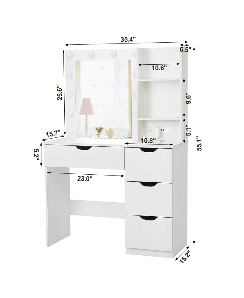 gaomon Makeup Vanity with Drawers, Vanity Desk with Mirror and Lights in 3 Colors