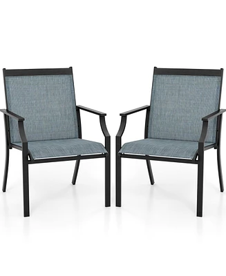 Gymax Set of 2 Patio Dining Chairs Outdoor Armchairs w/ Sturdy Metal Frame