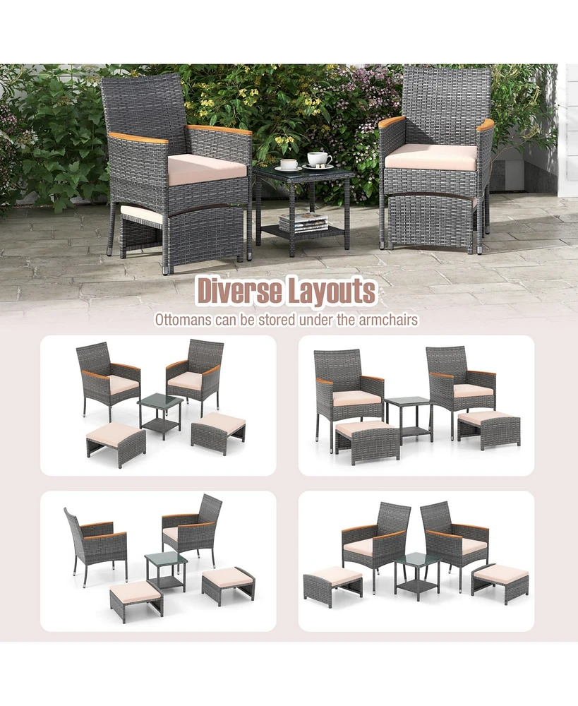 Gouun 5 Pieces Patio Conversation Set with Soft Cushions and Ottomans