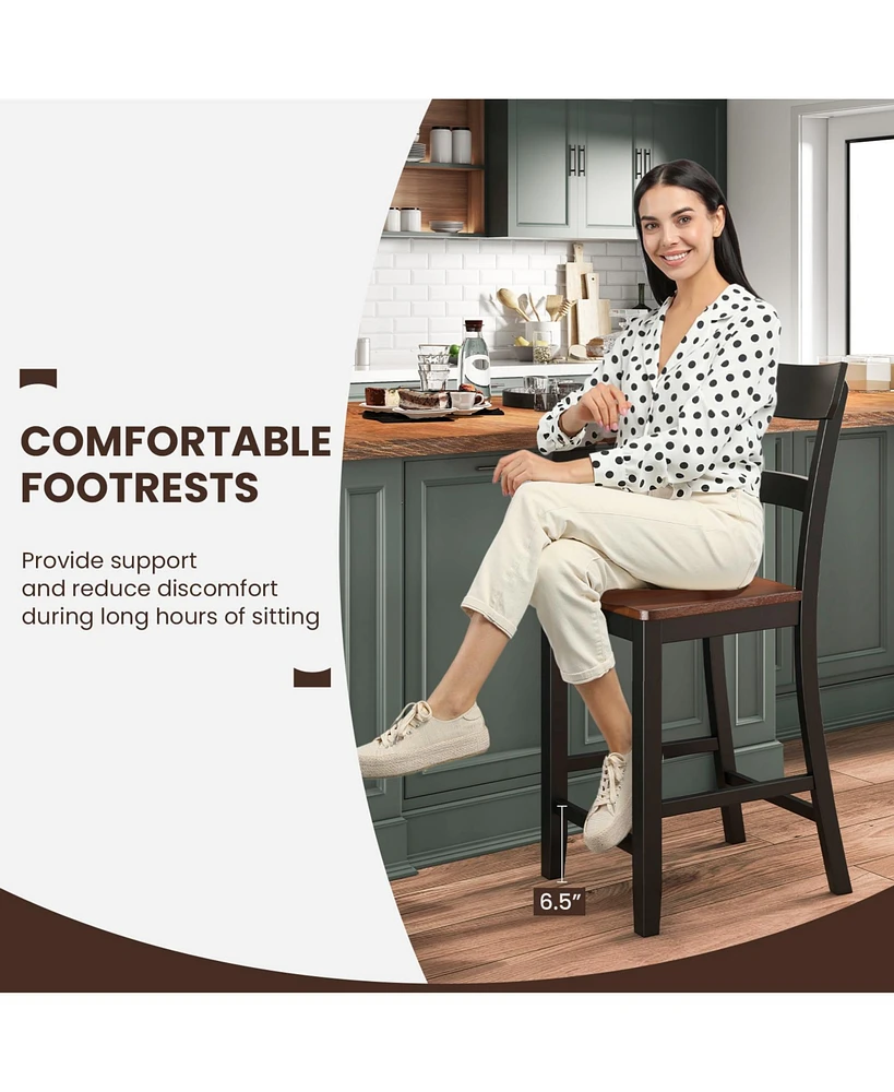 Farmhouse Dining Bar Stool Set of 2 with Solid Rubber Wood Frame