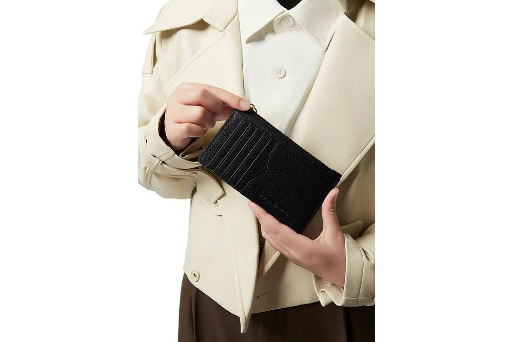 Amilie card holder Genuine Leather Ring Small Zip Case 10+ slots Victoria Hyde