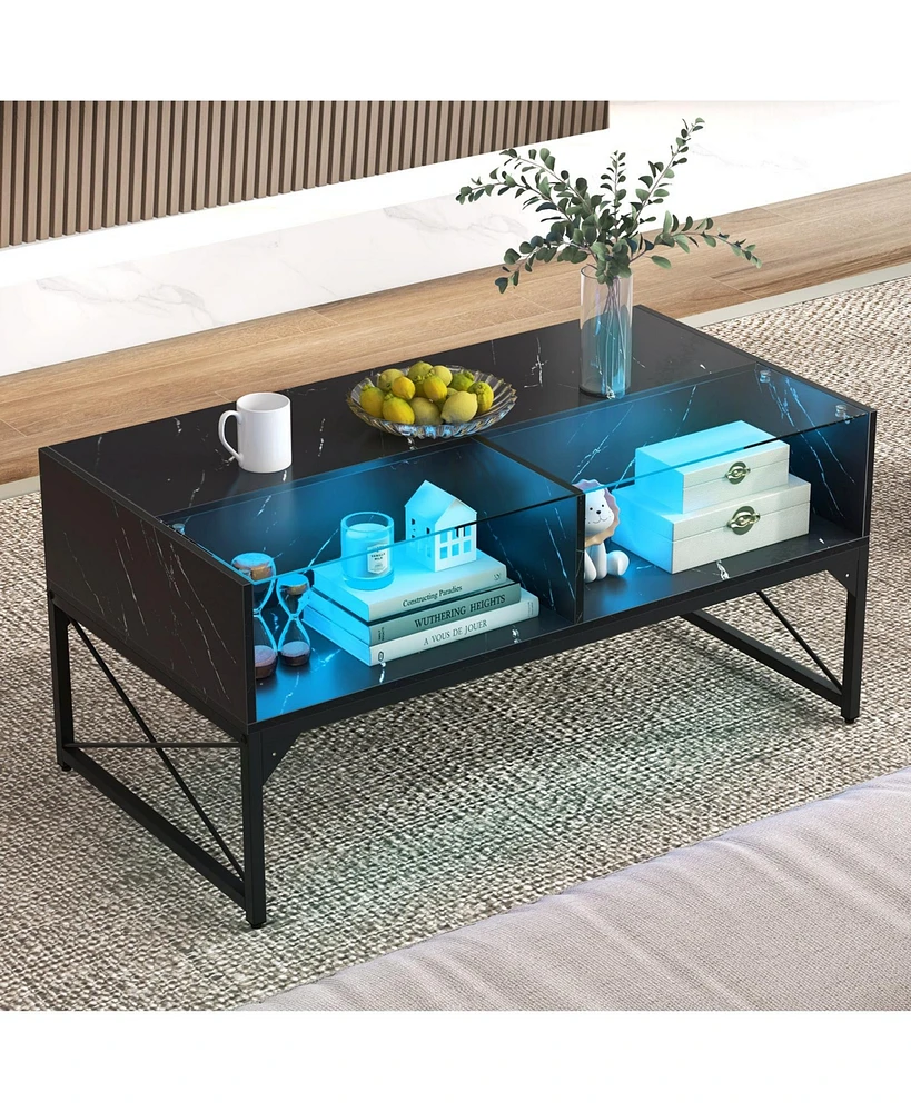 Gouun Center Table with Faux Marble and Tempered Glass Top