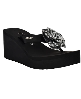 Guess Women's Damani Rhinestone Flower Eva Platform Wedge Sandals