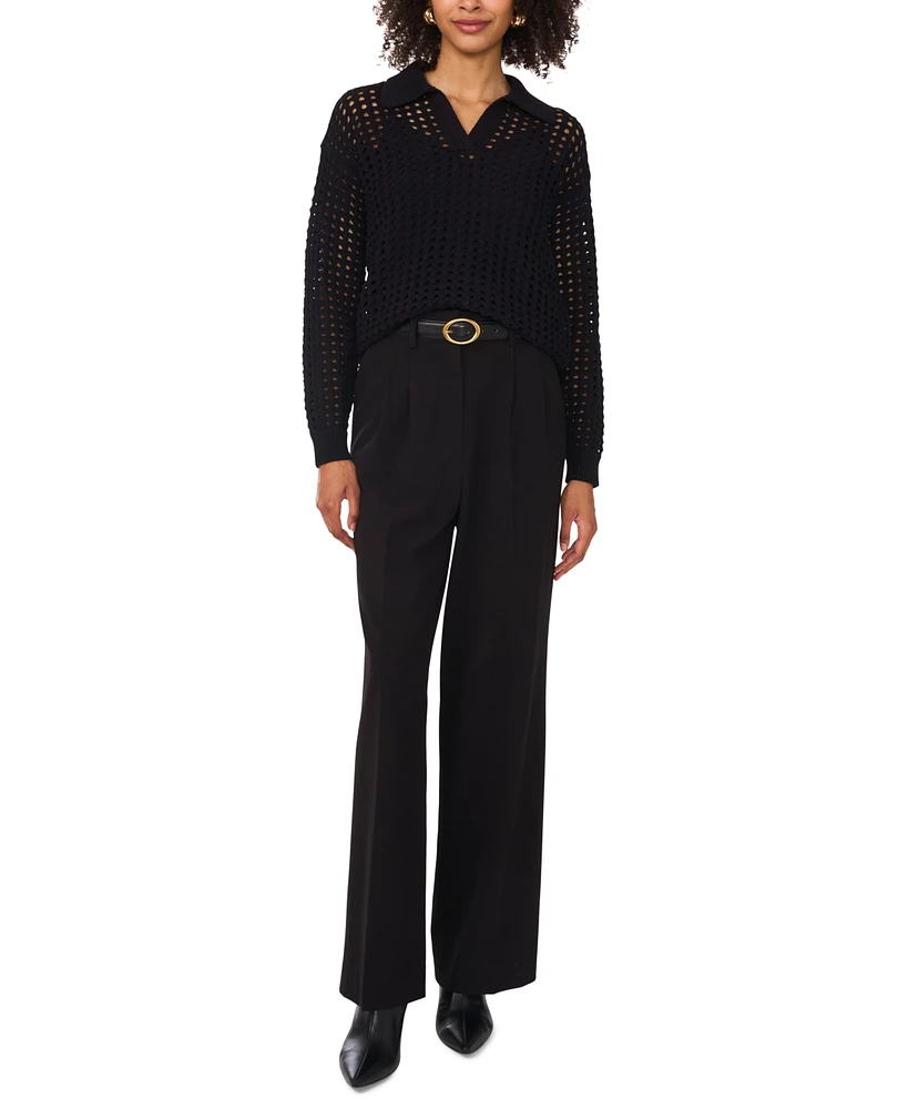 Vince Camuto Women's Mesh Stitch Johnny-Collar Sweater