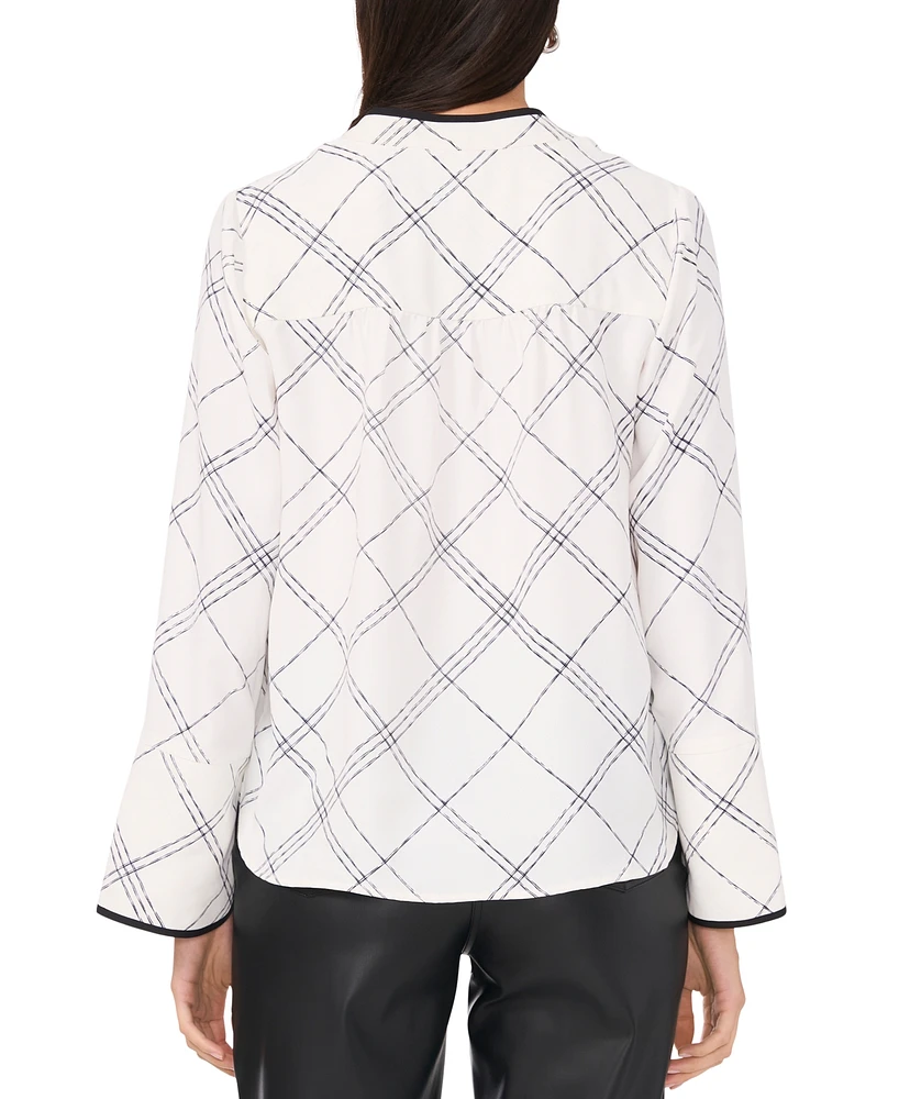 Vince Camuto Women's Windowpane-Print V-Neck Top