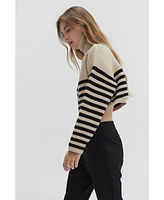 Crescent Women's Avery Turtleneck Striped Sweater Top