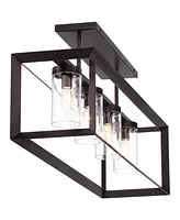 Ketler 34 3/4" Modern Industrial Semi Flush-Mount Ceiling Light Fixture Kitchen Foyer Hallway Linear 4-Light Brown Oiled Bronze Finish Glass Bedr