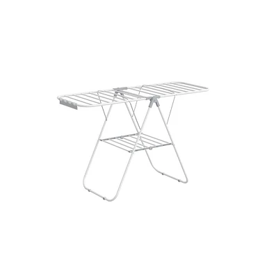 Metal Laundry Drying Rack with Adjustable Gullwings and Sock Clips, Space-Saving Design