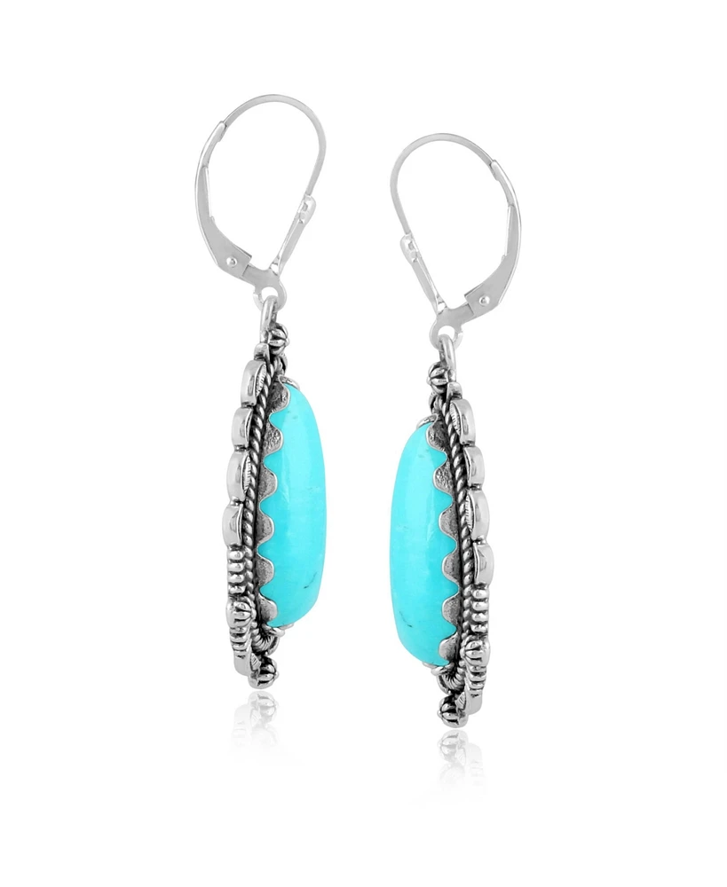 American West Jewelry Sterling Silver Blue Turquoise Gemstone Pear-Shaped Dangle Earrings