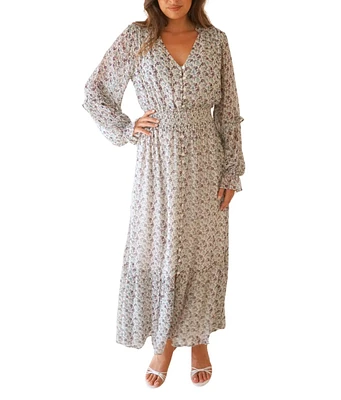 Paneros Clothing Women's Button Front Aria Maxi Dress Ditsy Floral Print