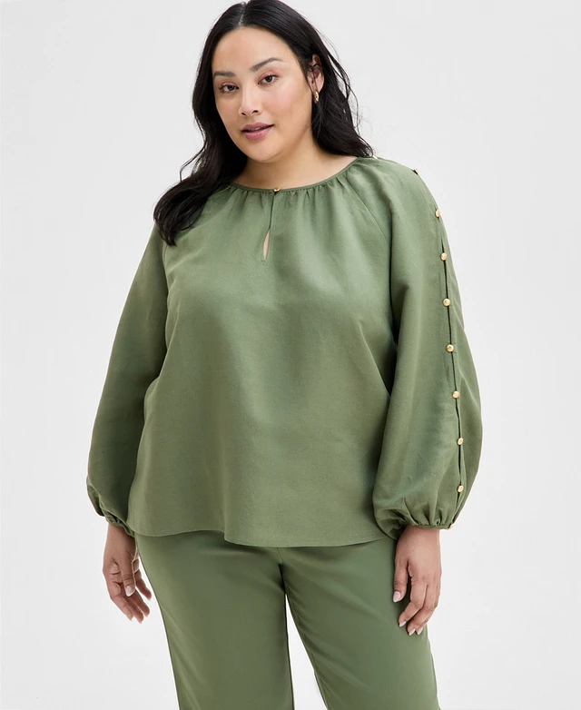 Puff Sleeve Green Tops Macys CeCe Women's Mixed Media Puff Sleeve