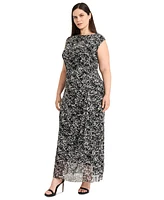 Maggy London Plus Size Abstract-Print Side-Draped Dress