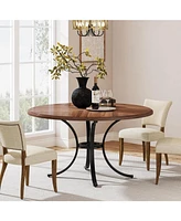 Tribesigns 47" Round Dining Table for 4-6 People, Rustic Dinner Table with Wooden Texture Surface & Pedestal, Round Kitchen Table for Dining Room, Liv