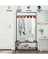 3 in 1 Industrial Coat Rack Shoe Bench Hall Tree Entryway Storage Shelf w/ Hooks