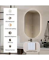 32'' x 20'' Oval Bathroom Wall Mirror Mounted Makeup Mirror with Lights & Anti-Fog