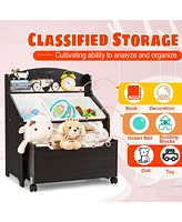 Kids Wooden Toy Storage Unit Organizer w/Rolling Box & Plastic Bins
