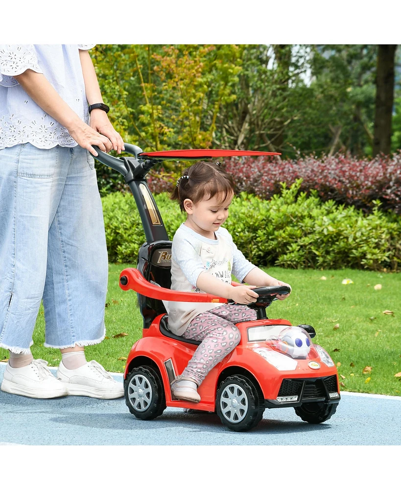 Qaba 3 in 1 Push Car, Sliding Car with Removable Handle, Music, Horn,