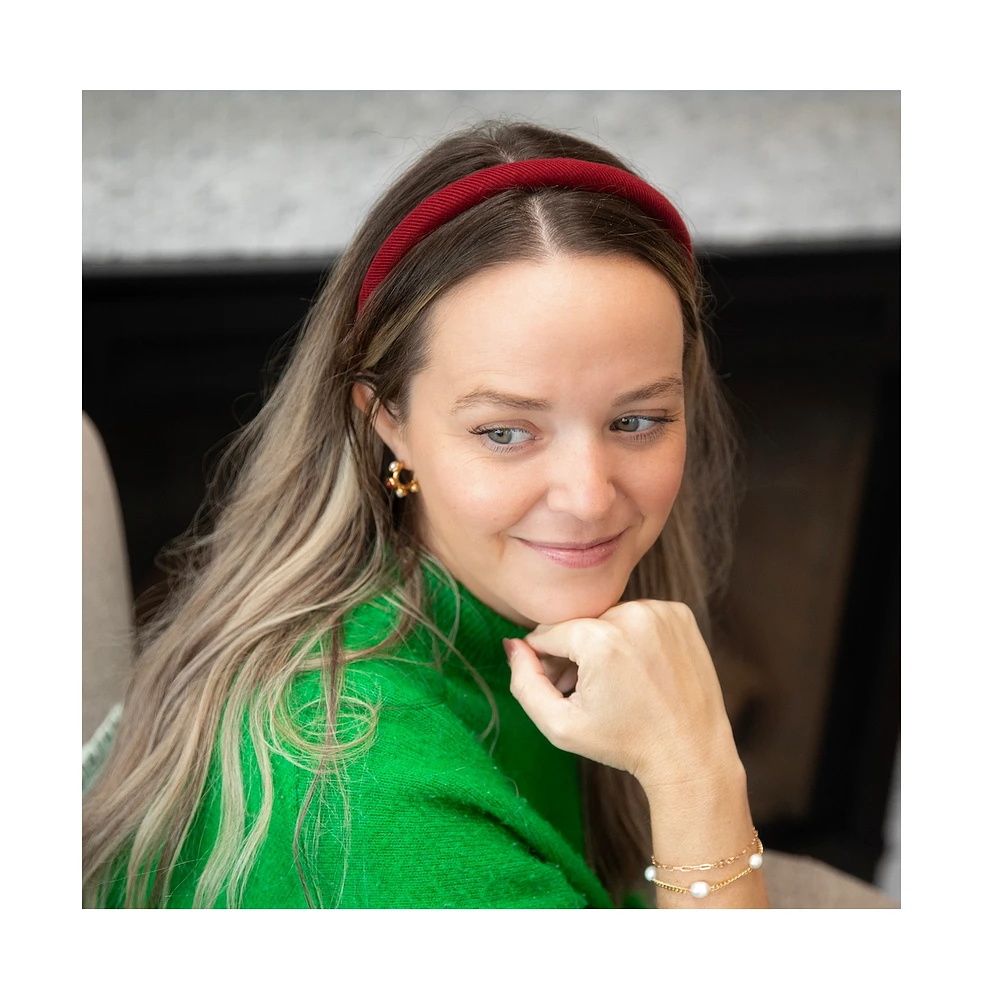 Padded Thin Velvet Headband - Crimson Red
