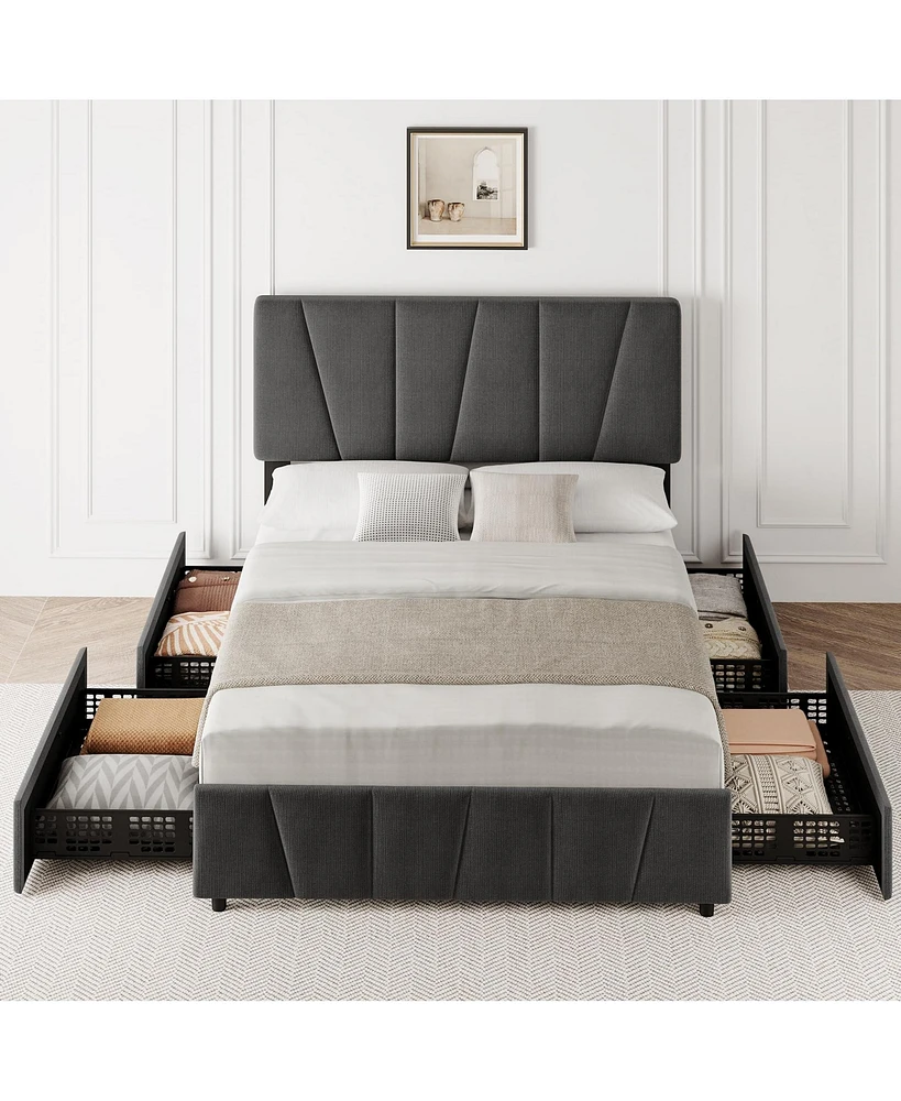 gaomon Queen Size Bed Frame with Adjustable Headboard and 4 Storage Drawers, Upholstered Platform Bed Frame