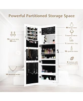 Lockable Wall Door Mounted Mirror Jewelry Cabinet with Led Lights