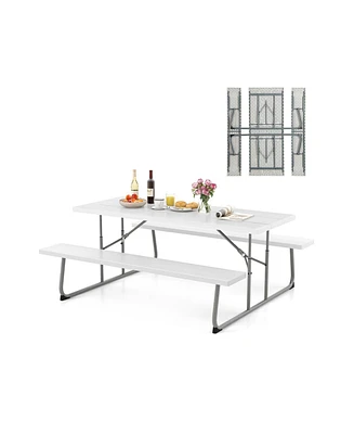 Folding Picnic Table Set with Metal Frame and All-Weather Hdpe Tabletop