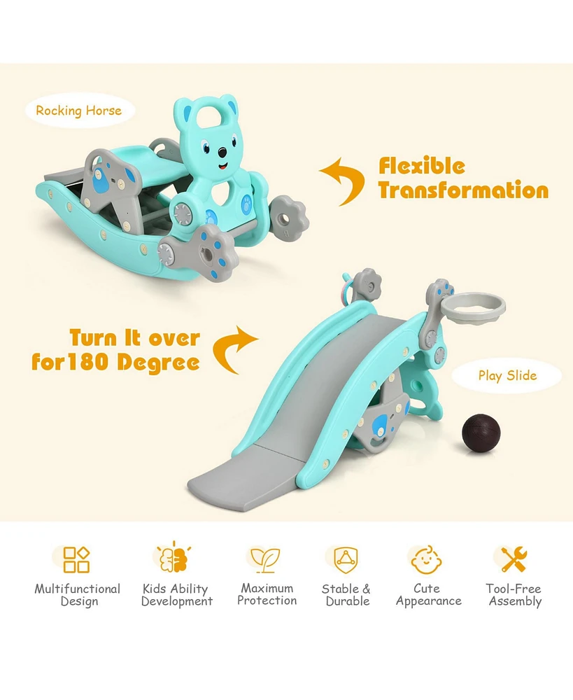 Gouun 4-in-1 Toddler Slide and Rocking Horse Playset with Basketball Hoop