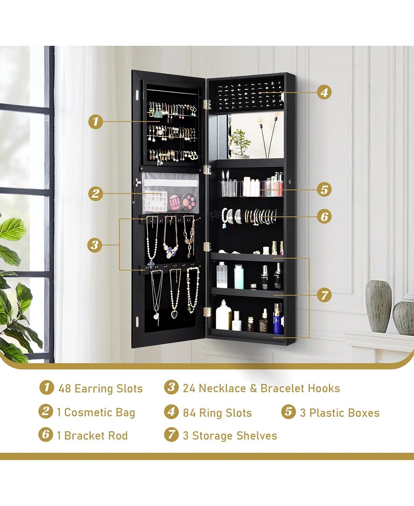 Gouun Lockable Storage Jewelry Cabinet with Frameless Mirror