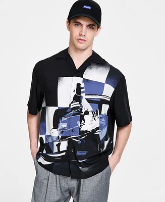 Hugo by Hugo Boss Men's Oversized-Fit Printed Camp Shirt